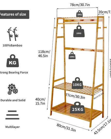 Bamboo garment Coat/ clothes hanging heavy duty rack