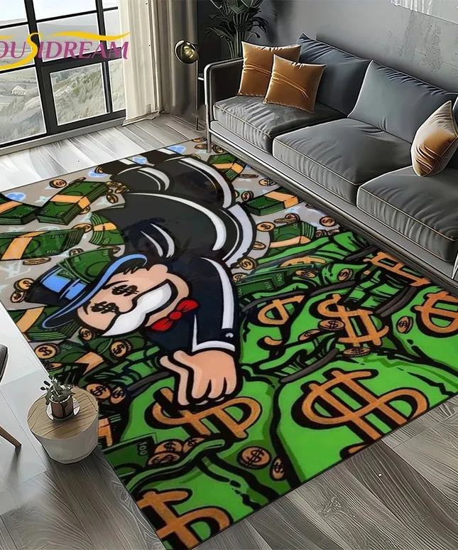 3D Rich monopoly man cartoon carpet rug