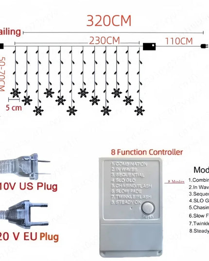 3.2M Christmas snowflake curtain indoor LED light’s (300w)