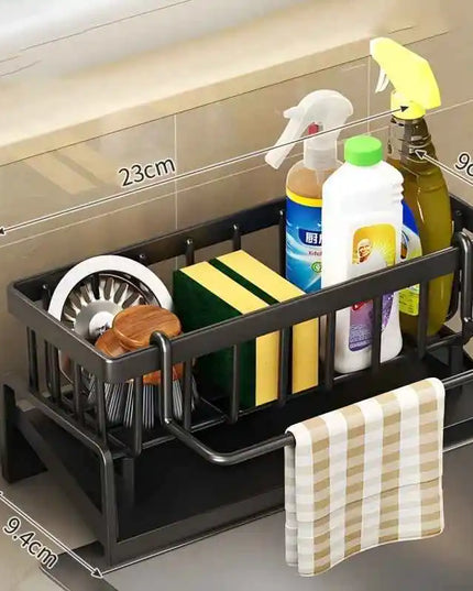 Compact tap-mounted sink organiser with drainage rack