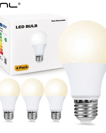 Set of LED bulbs with packaging labeled '4 Pack' on a white background