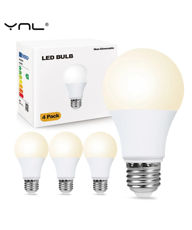 Set of LED bulbs with packaging labeled '4 Pack' on a white background
