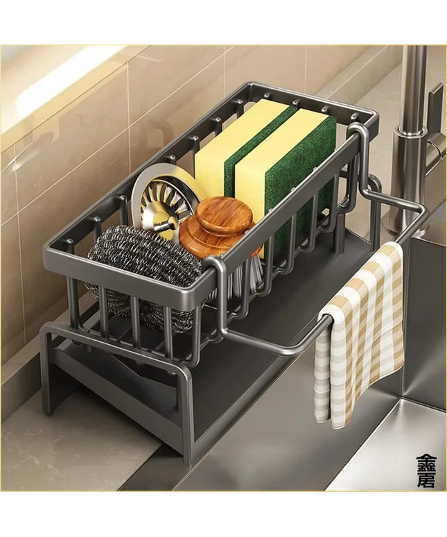 Compact tap-mounted sink organiser with drainage rack