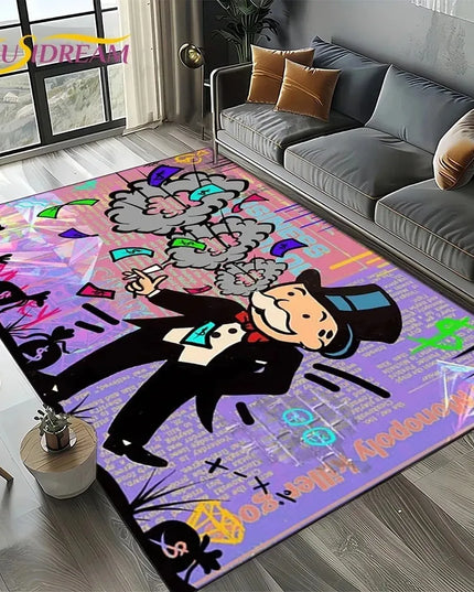 3D Rich monopoly man cartoon carpet rug