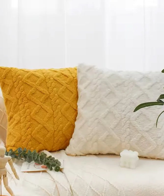 Plush Cushion Cover Geometric Sofa Pillow Cover for Living Room