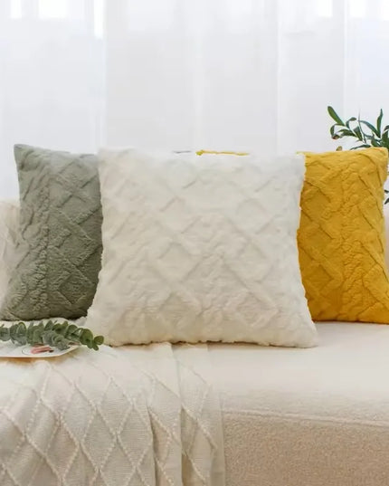 Plush Cushion Cover Geometric Sofa Pillow Cover for Living Room